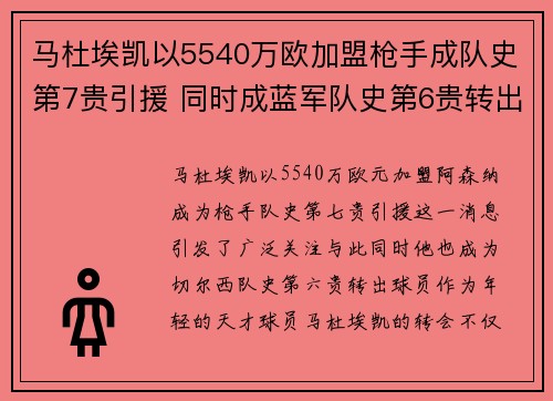 马杜埃凯以5540万欧加盟枪手成队史第7贵引援 同时成蓝军队史第6贵转出